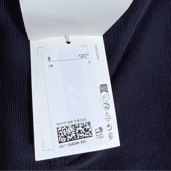 NWT COS Straight Leg Fit Corduroy Chinos Pants Navy Blue US 2 High Rise Classic - Picture 7 of 16